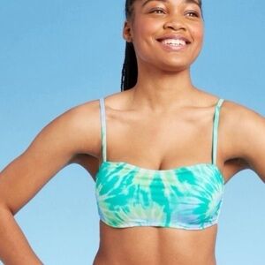 Shade & Shore NWT Blue Green Tie Dye Light Lift Bralette Bikini Top Size 34DD